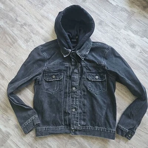 AllSaints Spirit Jacket Size M Organic Cotton Black Denim Hood Made In Turkey - Picture 1 of 24