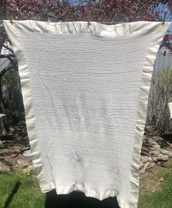 VTG Chatham Baby Blanket Pastel Stripe with Satin Trim LARGE 42" X 57" - Picture 1 of 7