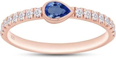 Half-Eternity Ring Simulated Birthstone & Moissanite 14k Rose Gold Plated Silver - Image 1 of 4