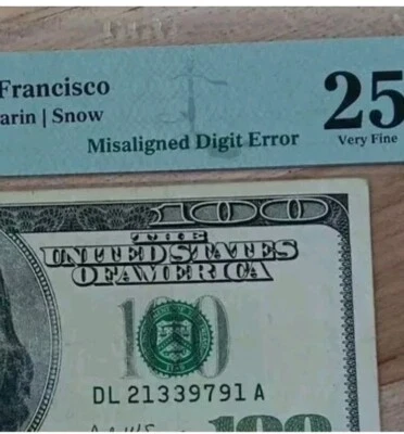 Misaligned Digit Error $100 Almost Missing Pmg Graded - Image 1 of 3