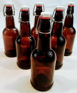 16oz Glass Flip-Top Bottles, 6pk Amber, Kombucha, Beer Brewing Bottles Swing Top - Picture 1 of 2