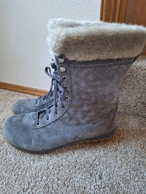 Botas de nieve Helly Hansen Eir 4 grises impermeables de gamuza con cordones de piel para mujer talla 10 Foto 1 de 4