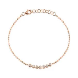 14K Rose Gold Bezel Set Diamond Bracelet Ball Chain Natural Round Cut 0.15 CT - Picture 1 of 5