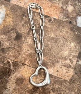 Tiffany & Co Sterling Silver Elsa Peretti Open Heart Oval Link Chain Bracelet 7” - Picture 1 of 7