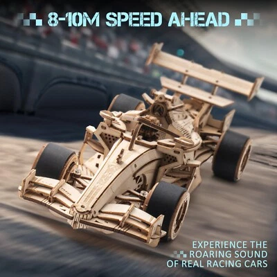 ROKR DIY Mechanical Racing Car Model Kit Wooden 3D Puzzle Building Toy Xmas Gift - Image 1 of 4