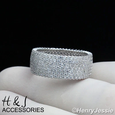 MEN WOMEN 925 STERLING SILVER FULL ICY BLING CZ WEDDING BAND RING*SR62 - Image 1 of 4