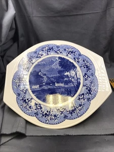 Grünstadt Keramik BURGENLAND blau Platte D 34 cm Tortenplatte mit 3 Füßchen RAR - Bild 1 von 4