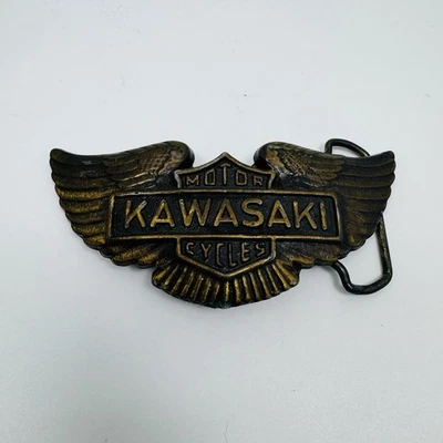Fivela de cinto vintage latão maciço asas para motocicletas Kawasaki - Imagem 1 de 2