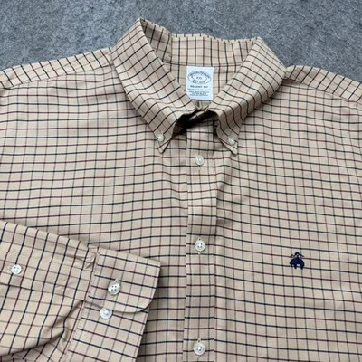 Camisa Brooks Brothers Oxford Hombre 2XL Beige Rojo Cuadros Regent OCBD Elastizada Foto 1 de 4
