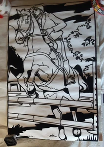 Vtg Rare Flying Colors Toys Inc Velvet Coloring Poster Horse Polo Equestrian - Picture 1 of 5