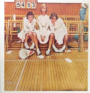 Cheerleaders Scuola Sport Norman Rockwell Vintage 1990 Stampa Libro Doppia Faccia - Foto 1 di 8