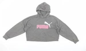 Puma Girls Grey Hoodie, Logo, Size L, Casual Fleece - Picture 1 of 12