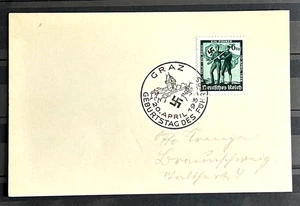 1938 German Stamp on Card special Postmark - Graz 1938 Birth of Fuhrer /639 - Picture 1 of 2