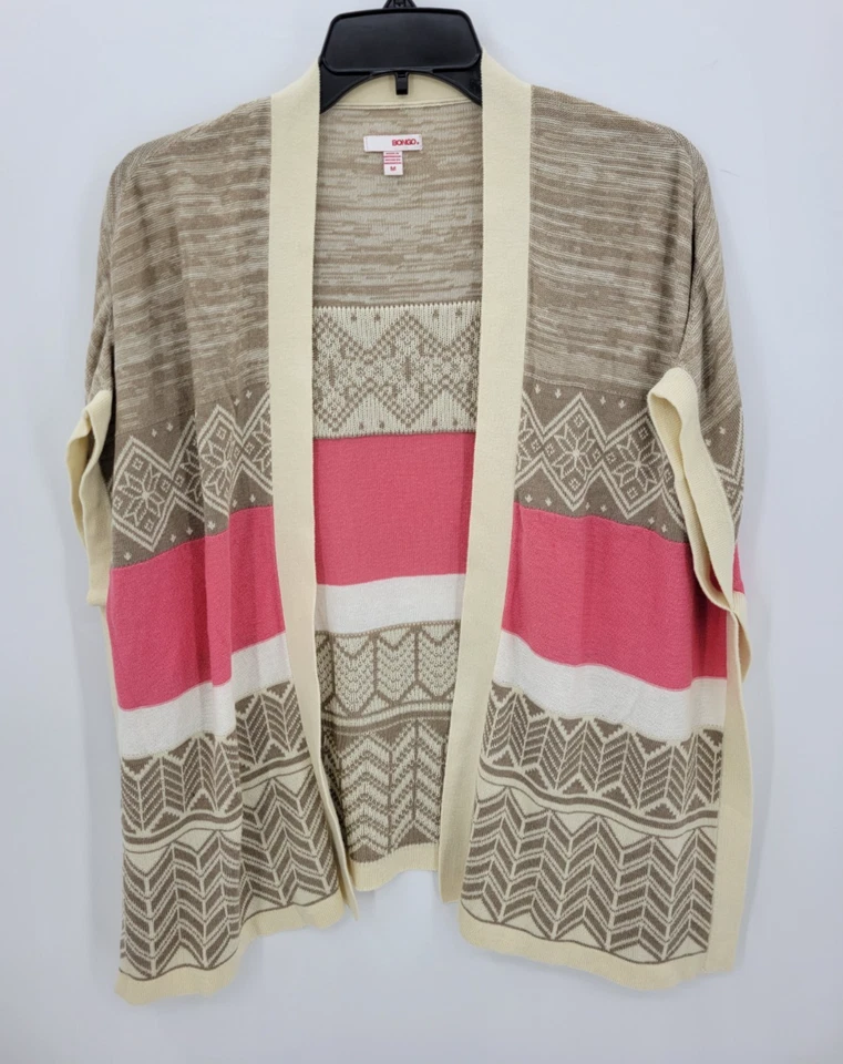 Suéter Bongo Mujer Mediano Marrón Rosa Rayas Abierto Cuadrado De Colección Años 90 Boho Playa Foto 1 de 4