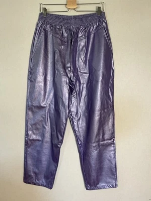 Vintage Vegan Leather/ Vinyl straight Wide leg purple pants NWOT Sz: H4 - Image 1 of 4
