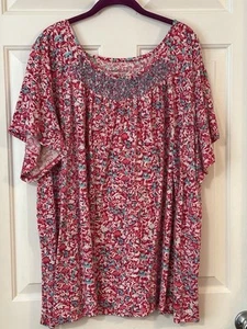 Woman Within 3X 30/32 Tee Top Pinks Blues White Short Sleeve Floral - Picture 1 of 16