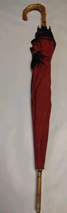 Vintage Yves Saint Laurent OPIUM Regenschirm Bambusgriff mit Quaste Rot & Blau - Bild 1 von 11
