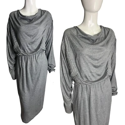 Vestido Vintage Años 80 12-14 Gris Jersey Capucha Cuello Día Midi Mezcla Lana C&A Foto 1 de 4
