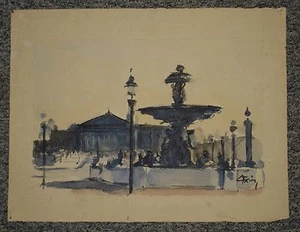 Paris Place de la Concorde, Aquarell von Christian Frain 1950 - Bild 1 von 2