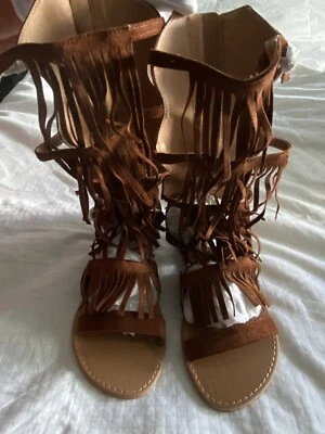 Charlotte Russe Castaño Elástico Gamuza Como Gladiadores Con Flecos-Athena-989 Foto 1 de 4