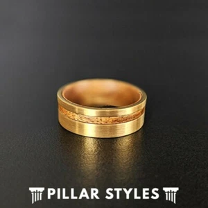 Exotic Koa Wood & 14K Gold Ring Mens Wedding Band Wooden Ring 8mm Mens Ring - Picture 1 of 12