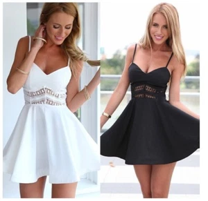 Women Sleeveless Lace Dress Bridesmaid Wedding Party Cocktail Mini Sling Dress - Picture 1 of 6