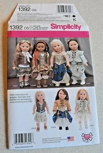 Simplicity Pattern #1392 18" bambola non tagliata stile steampunk corsetto pantaloni giacca - Foto 1 di 6