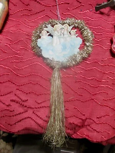 Antique Victorian 1890’s Tinsel & Die Cut Scrap 5 Angels Christmas Ornament 10" - Picture 1 of 3