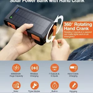 Versatile Portable External Solar Power Bank - Black/Orange/Blue/Green/White - Picture 1 of 6