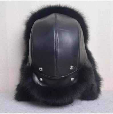 Men's Real Fox Fur Hat Russian Warm Peaked Trapper Hunter Hat Real Leather Cap - Image 1 of 4