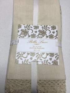 BELLA LUX  NAPKINS KHAKI NATURAL LACE 20 X 20 (4) NIP - Picture 1 of 3