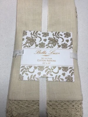 BELLA LUX  NAPKINS KHAKI NATURAL LACE 20 X 20 (4) NIP - Image 1 of 3
