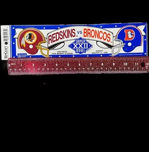 Vintage Dead Stock 1988 REDSKINS VS BRONCOS SUPER BOWL XXII Bumper Sticker - Picture 1 of 7