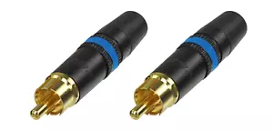 2 Neutrik Rean NYS373-6 RCA Stecker Phono Stecker schwarz mit Goldkontakt - blauer Ring - Bild 1 von 1