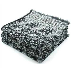 Acrylic Wool Blanket Shawl Wrap Throw Finest Softest India BLACK Paisley Travel - Picture 1 of 14