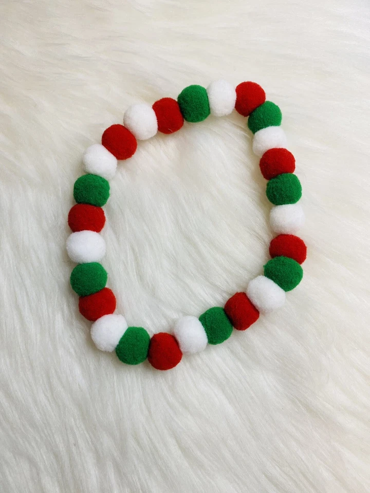 Handmade PomPom Elastic Pet Collar Cute Necklace Holiday Christmas Dog Cat L - Image 1 of 1