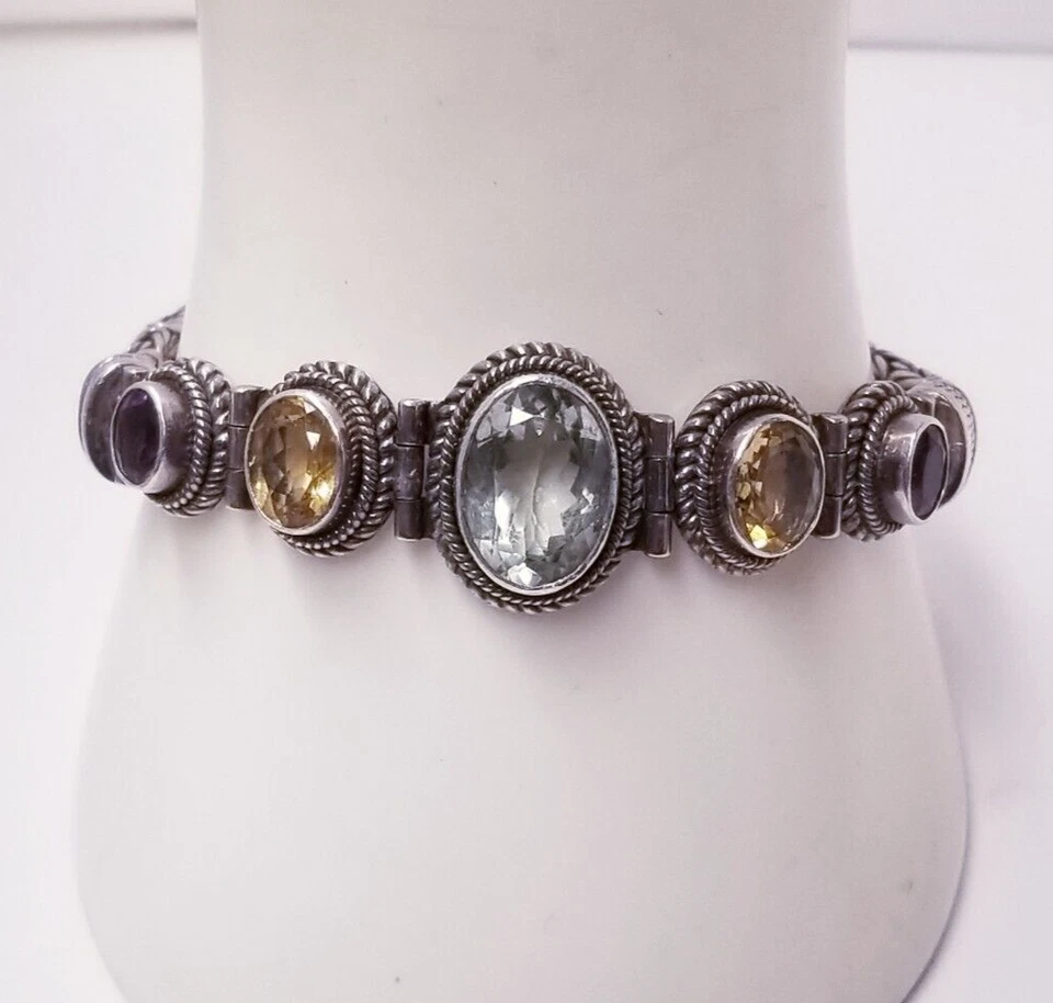Brazalete Suarti Bali Firmado BA Plata de Ley 925 Multi-Gema Palanca 7-8" Foto 1 de 4