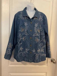 Liz And Me Signature Long Sleeve Blue Denim Jacket Embroidered Size 1X -B19 - Picture 1 of 9