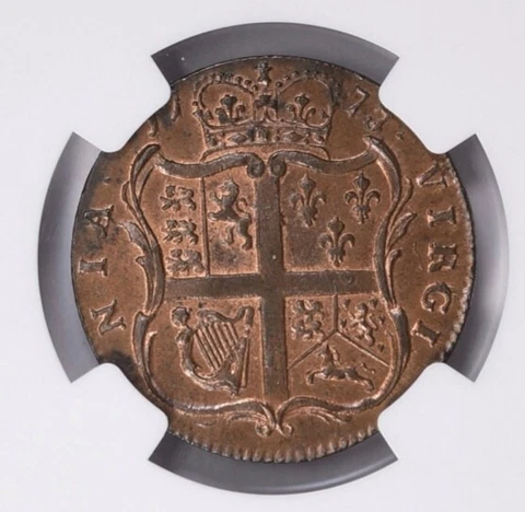 1773 Colonial Virginia Halfpenny,  NGC MS64RB Cover