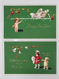 Vtg Embossed Postcards Lot of 2 Happy New Year Baby Child Angel Holidays Germany - Picture 1 of 2