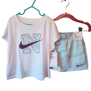 Nike Girls T-Shirt & Skort Set-6X-Skooter-Skirt-Shorts-Glacier Blue - Picture 1 of 7