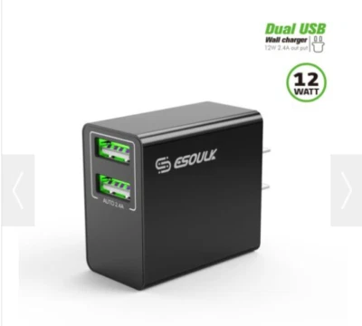 Carregador de parede Esoulk preto/branco duplo 2.4 USB 12W - Imagem 1 de 4