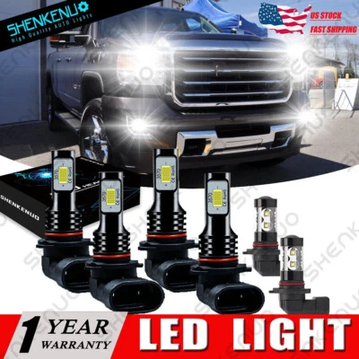 Faro delantero LED + lámpara antiniebla para GMC Sierra 1500 2500 HD 3500 2003-2006 6X 6000K Foto 1 de 4