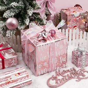 Reversible Pink Christmas Wrapping Paper, (17 Inch X 120 Inch) - Picture 1 of 8