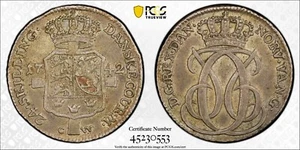 1742 CW Denmark 24 Skilling PCGS AU53 Pop 1/0 Finer Great Eye Appeal 2012 - Picture 1 of 5