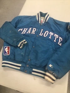 Giacca starter vintage anni 80 90 NBA Charlotte Hornets raso taglia M Beater Thras - Foto 1 di 11