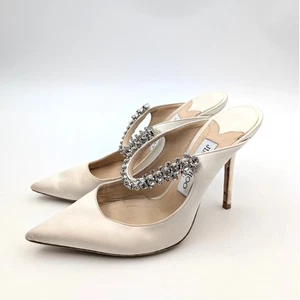 Jimmy Choo Bing Mules Crystal Embellished Pointed Toe Ivory Size US6 EU36.5 - Foto 1 di 13