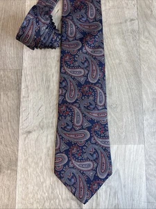 Lands End Herren Krawatte 100 % Seide Paisleymuster rot blau silber gebraucht, in einwandfreiem Zustand - Bild 1 von 7