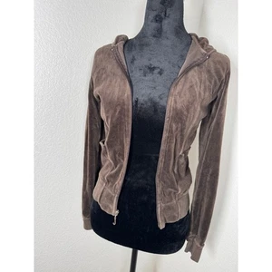 Chaqueta con capucha y2k vintage Juicy Couture marrón terciopelo cremallera completa para mujer - Imagen 1 de 9
