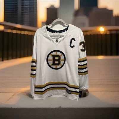 波士顿棕熊队 Patrice Bergeron #37 NHL 曲棍球球衣白色女式 L 全新无标签 — 第 1/4 张图片